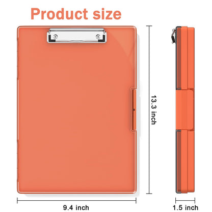 Rimilak Plastic Clipboard with Storage, Side Opening Clip Boards with 2 Storage Case, High Capacity Nursing Clipboards with Heavy Duty Clips for Work School Office Supplies, Orange