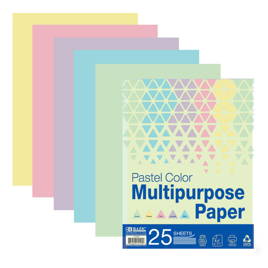 BAZIC Products Blank Paper Copy & Multipurpose Paper 8.5" x 11" – 25 Sheets Pastel Color Printer Paper for Inkjet, Laser, and Fax Machines – Printing Paper for Office, School, and Crafts, 1-Pack