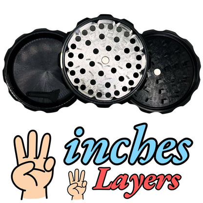 3 Inch herb grinder / 3 layer spice grinder - portable size allows for you to easily grind your herbs at home or on the go. Black Grinder is Aluminum Alloy (Black, 3 Inches) (NO Screen Catcher)