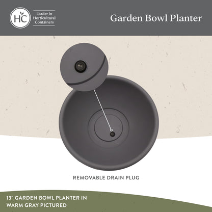 The HC Companies Shallow Planter with Drainage - Contemporary Garden Bowl Planter for Flowers, Herbs & More - Round Succulent Planter Pot for Indoors and Outdoors (13" Warm Gray, Pack of 2)
