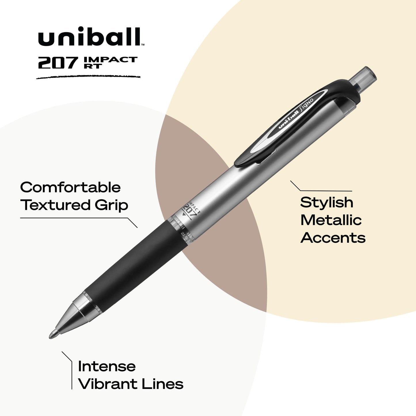 uni-ball 207 Impact Gel Pens, Bold Point (1.0mm), Black, 4 Count