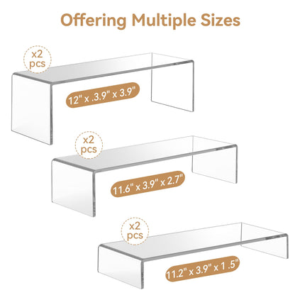 ANDGOO 2 Sets Large Acrylic Risers, Clear Rectangular Showcase Collectibles Display Shelf, Retail Desktop Display Stand for Organize and Decoration