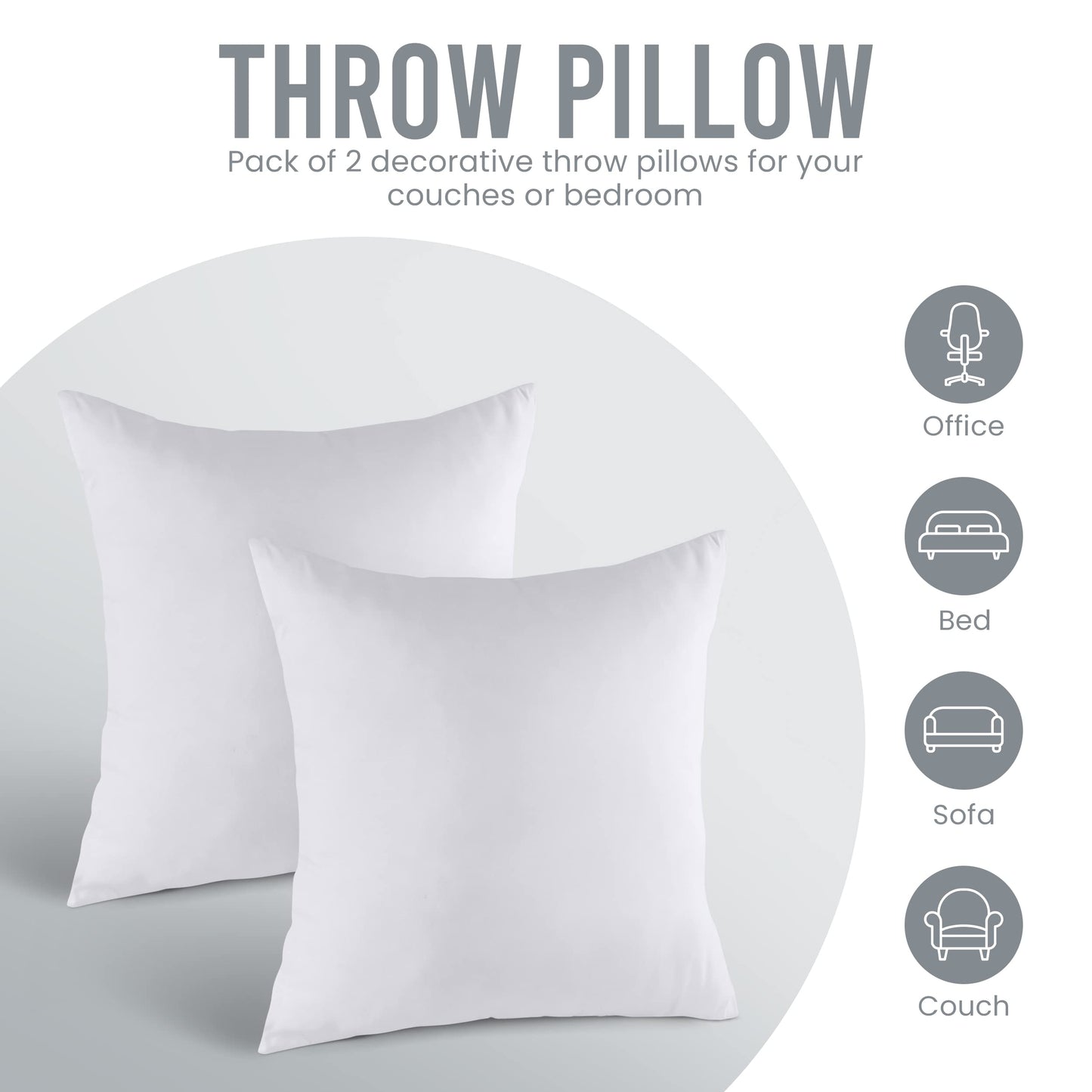 Utopia Bedding Throw Pillows Insert (Pack of 2, White) - 18 x 18 Inches Bed and Couch Pillows - Indoor Decorative Pillow