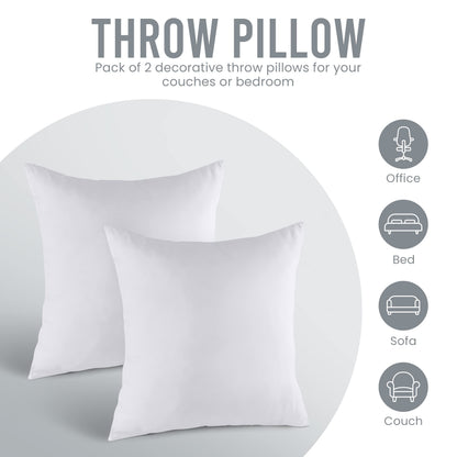 Utopia Bedding Throw Pillows Insert (Pack of 2, White) - 18 x 18 Inches Bed and Couch Pillows - Indoor Decorative Pillow