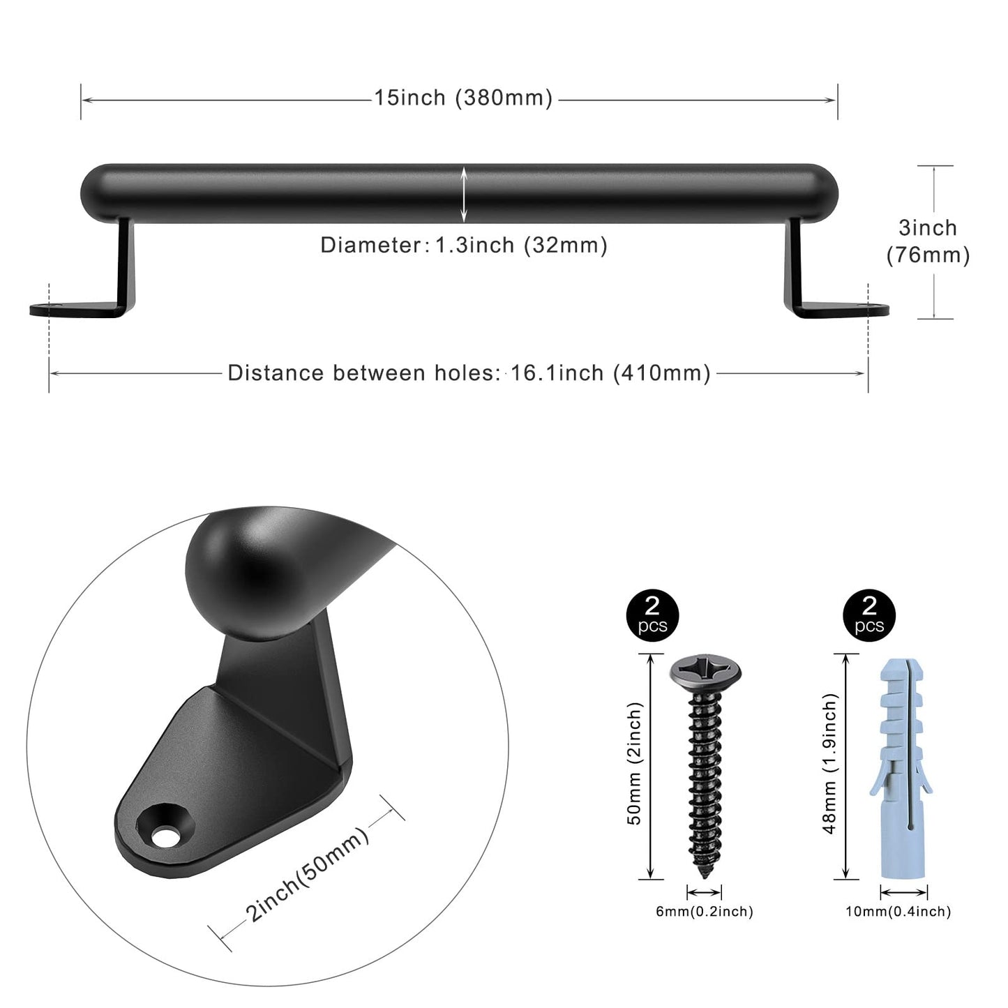 SELEWARE Door Pull Handle, 17 Inch Solid Metal Gate Handle for Sliding Barn Garage Door, Heavy Duty Grab Bar Hardware for Indoor Outdoor Playground Stairs Safety Handle, Black