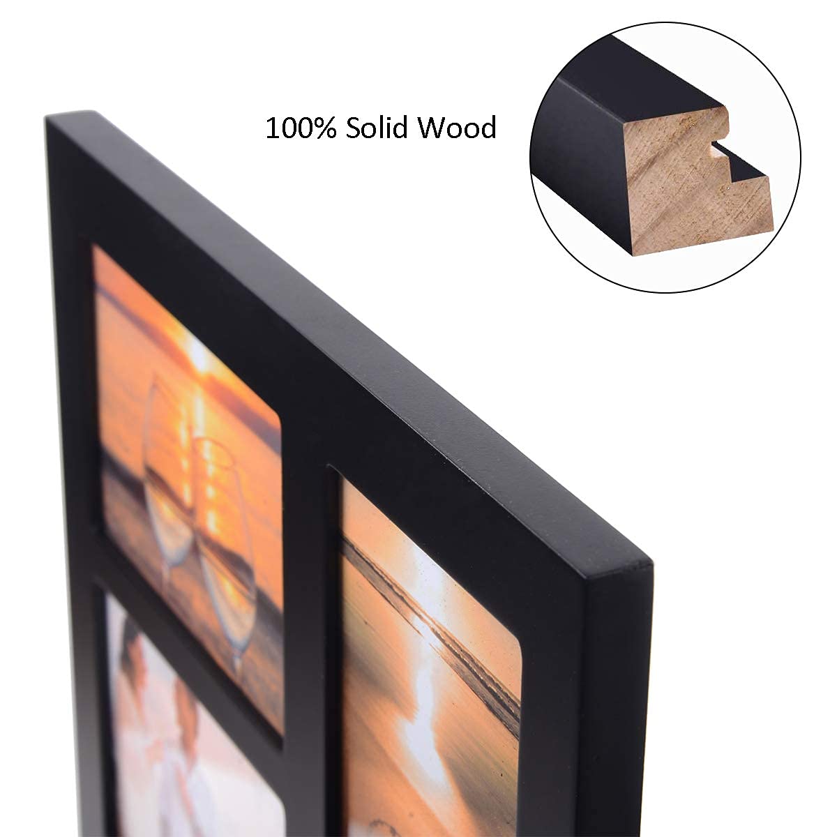 UMICAL 4x6 5-Opening Collage Picture Frame Black Wood Photo Frames for 4x6 Inch Pictures Display Made for Tabletop Stand and Wall Mounting