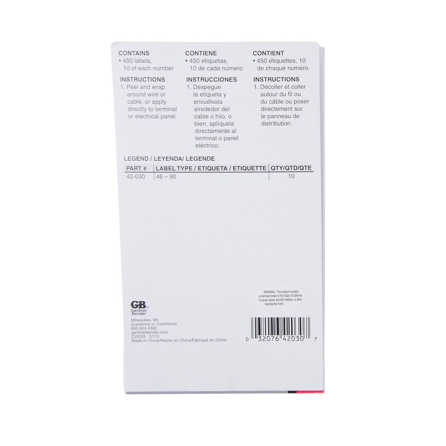 Gardner Bender 42-030 Wire Marker Booklet, 46-90, 10/Ea per Book