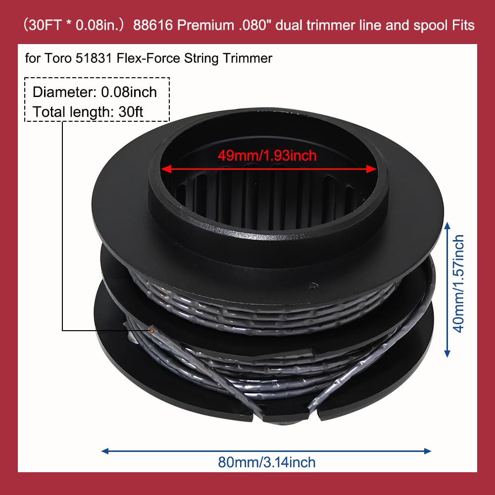 0.080-in x 30-ft Spooled Trimmer Line for Toro Model: 51831 51831T 51881 60V 13" & 15" Electric Brushless String Trimmer 51831