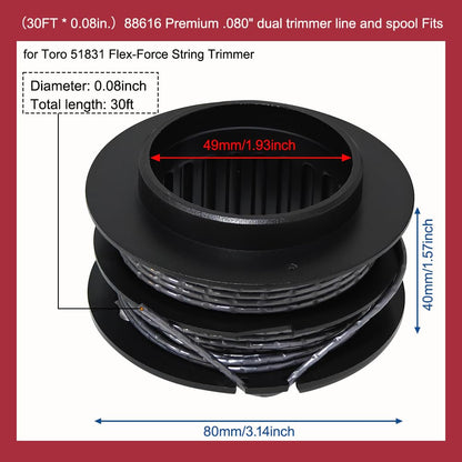 0.080-in x 30-ft Spooled Trimmer Line for Toro Model: 51831 51831T 51881 60V 13" & 15" Electric Brushless String Trimmer 51831