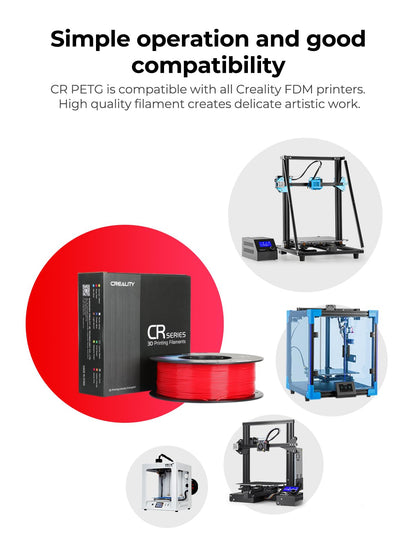 Creality PETG Filament 1.75mm, 3D Printer Filament, Excellent Toughness High Precision, Odorless Non-Toxic Moistureproof, 1kg(2.2lbs) Glossy, 1.75mm Filament for 3D Printer (Red)