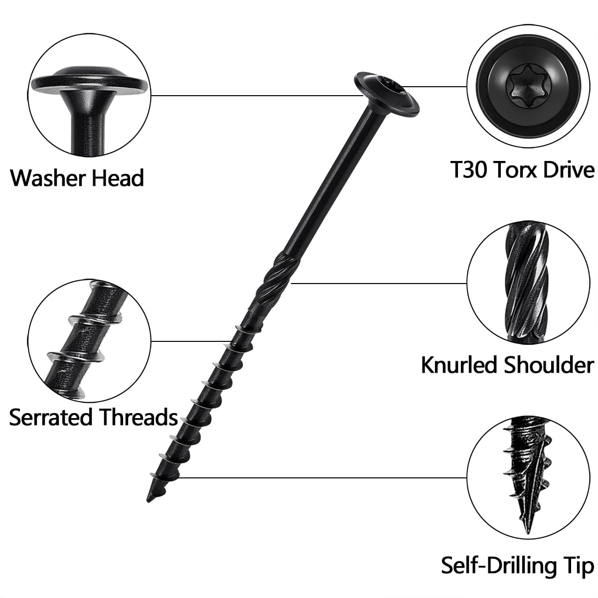 YCSJ 50 PCS(1.44lb), #14 x 4 Lag Screws, Structural Wood Screw 4 inch, Heavy Duty Construction Screw, Rust Resistant, Washer Head, Exterior Wood/Lag/Timber Screws, T30 Star Bit Included