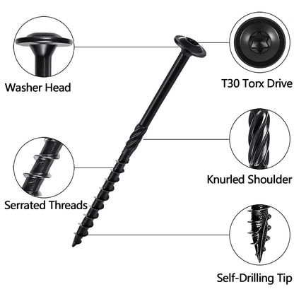 YCSJ 50 PCS(1.44lb), #14 x 4 Lag Screws, Structural Wood Screw 4 inch, Heavy Duty Construction Screw, Rust Resistant, Washer Head, Exterior Wood/Lag/Timber Screws, T30 Star Bit Included