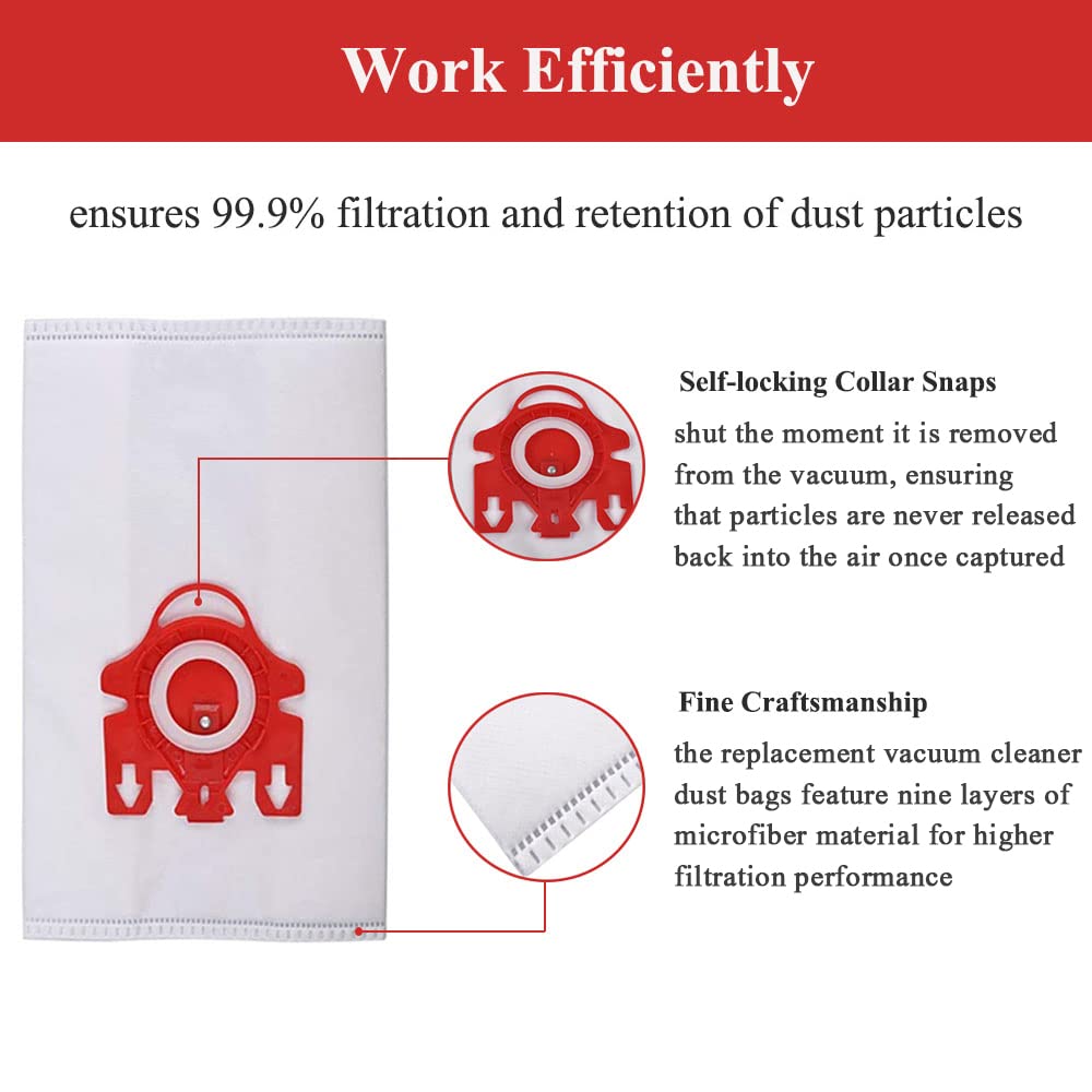 15Pcs Vacuum Bags, Air Clean 3D Efficiency Dust Bag Replacement Compatible with Miele FJM Vacuum Compact C2 Compact C1 Complete C1 S241 S290 S300i S500 S700 S4 S6 Series