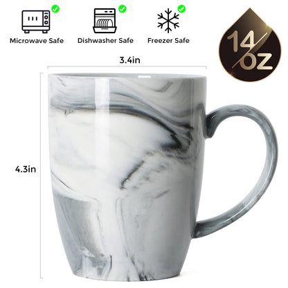 14 OZ Unique Coffee Mugs, Smilatte M067 Novelty Marble Ceramic Cup for Home and Office, Microwave Dishwasher Safe, Set of 4, Gray