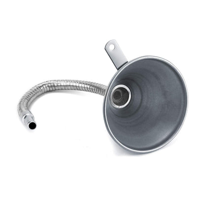 QWORK Spout Funnel with 14-9/16" Long Flexible Hose and Strainer, Steel Universal Priming Funnel for All Oils,Diesel Fuel and Other Liquids