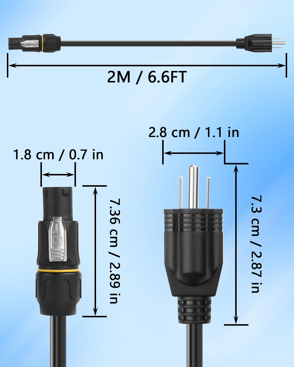 CERRXIAN NEMA5-15P to PowerCON True Power Cable, 16AWG 15A 125V Profeesional NEMA-15P Male to PowerCon True1 Male Extension Wire for Outdoor Stage Light Series LED Screen - 2M / 6.6FT