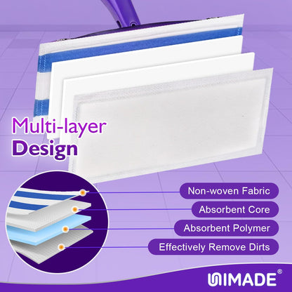 UNIMADE 64 Count Mop Pad Refill Compatible with Swiffer Wet Jet, Disposable Multi-Layers Mopping Pads for All Hard Surface, Especially Hardwood Floor, Super Absorbent Spray Mopping Pad Refills