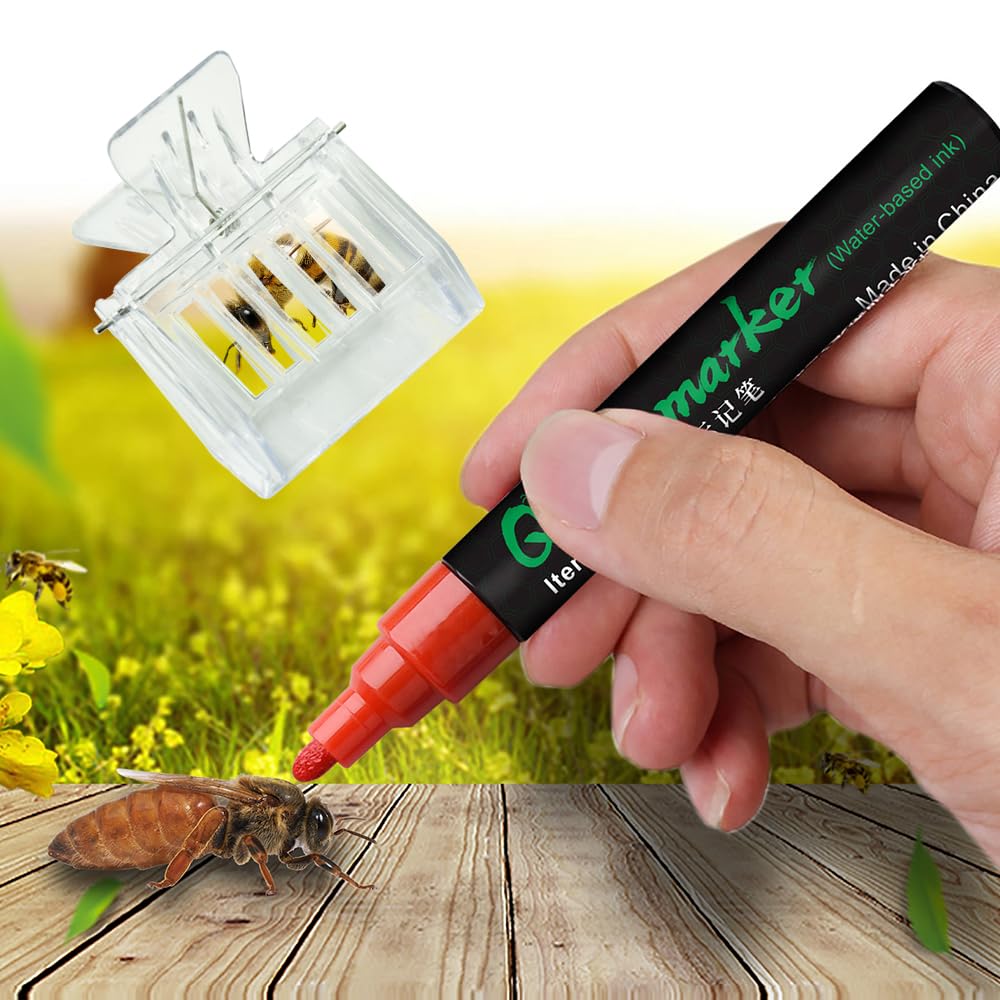 benefitbee 9PCS Queen Bee Marking Kit,5 Queen Bee Marker Pens and 4 Clear Plastic Queen Catcher Clips,Essential Beekeeping Supplies,Beekeeping Tools for Beekeeper