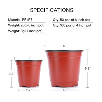 VIVOSUN 50 Pcs 6 Inch Plastic Plant Nursery Pots, Seed Starting Pot, Flower Plant Container for Seedlings, Cuttings, Transplanting