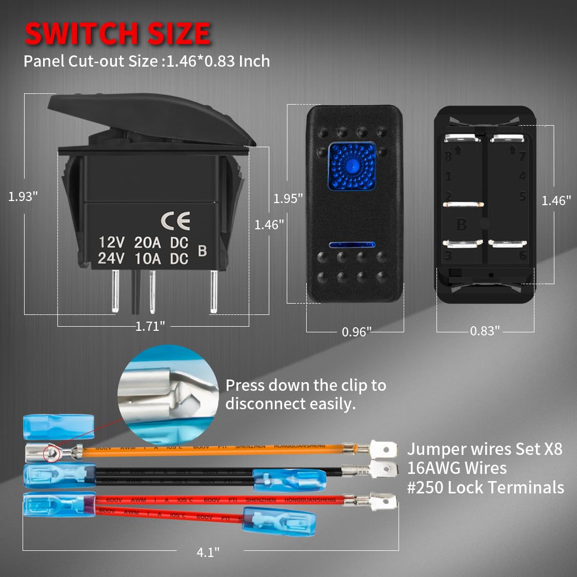 DaierTek UTV Car Rocker Toggle Switch 20A 12V Blue LED Light Waterproof SPST 5 Pin ON/Off for Marine Boat ATV RZR RV SUV Truck Auto Motorcycles -8pack