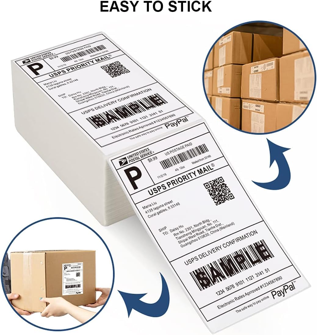 BESTIKER 4”x6” Direct Thermal Labels Pack of 1000, Commercial Grade Fan-fold Shipping Labels for Thermal Printers Compatible with Zebra & Rollo, Permanent Adhesive Label Paper 1 Pack Total