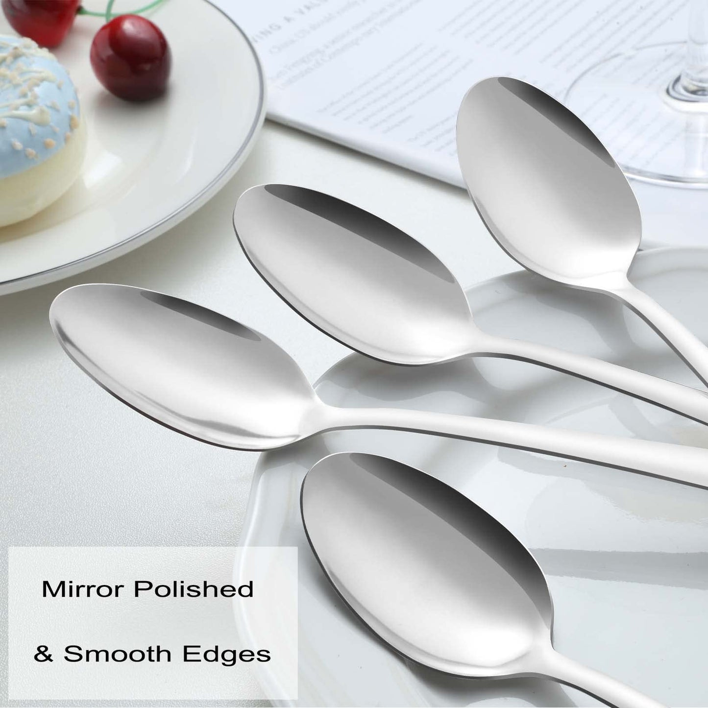Pleafind 36-Pcs Dinner Spoon Set, 7.4 Inch Silverware, Stainless Steel, Silver, Mirror Polished Tablespoon for Home, Restaurant, Dishwasher Safe