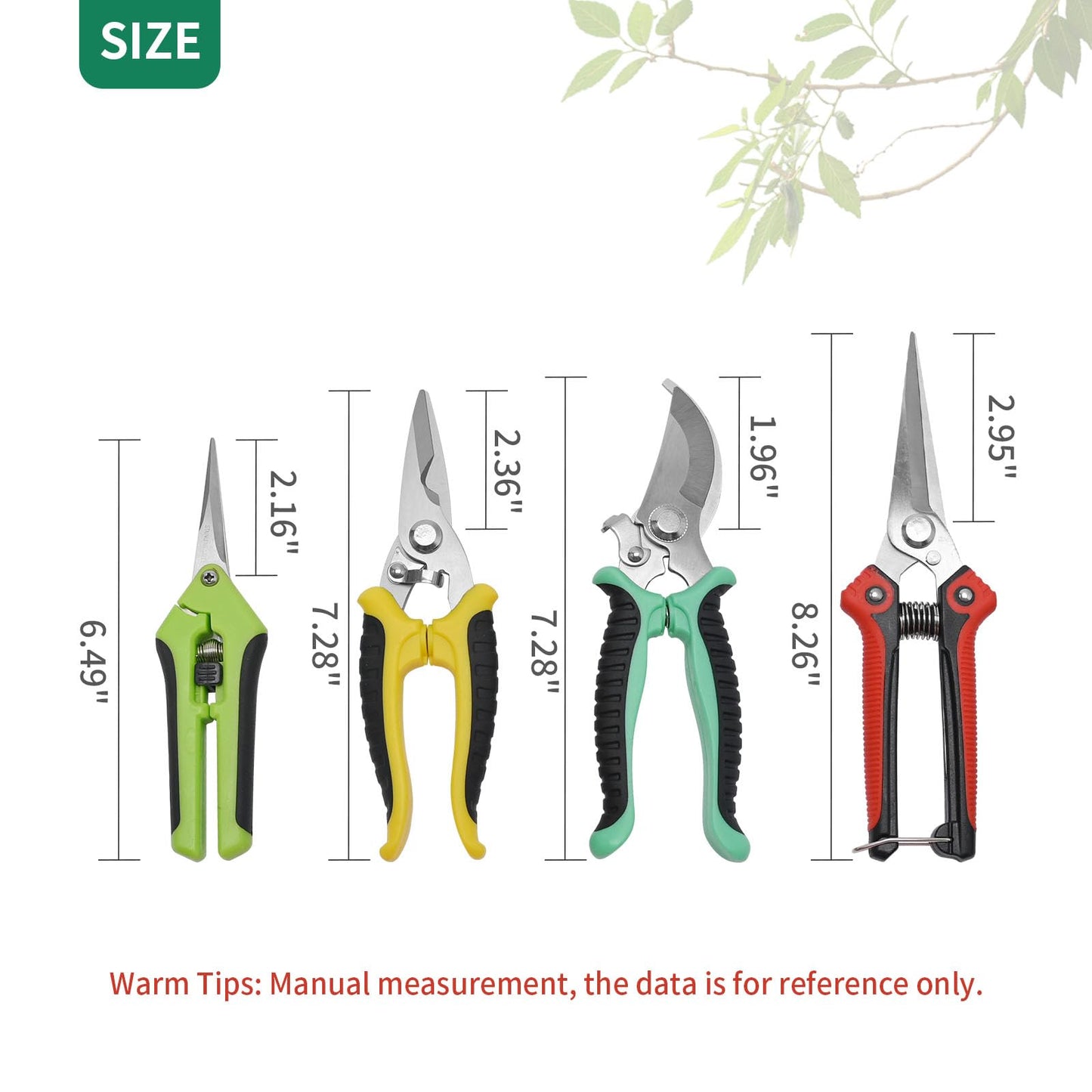 Vkinman 4 Pack Garden Pruning Shears Set, Stainless Steel Sharp Pruner Secateurs, Professional Heavy Duty Hand Garden Bypass Pruning Shears Kit with Storage Bag
