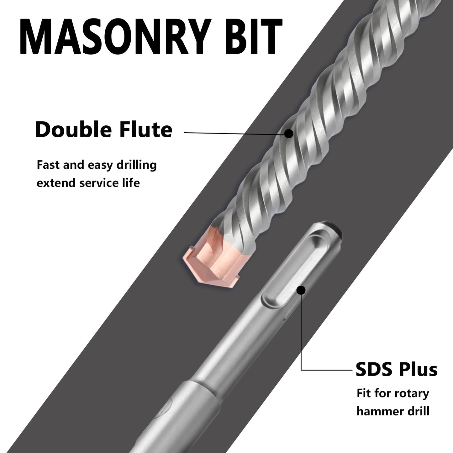10 Pack 3/16" x 6.3" SDS Plus Rotary Hammer Drill Bit, 5mm x160mm Carbide Tip Masonry Drill Bit for Concrete, Brick, Cement,Stone (3/16" x 6.3" (10 Pack))