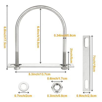 ACXFOND 4Pack Round U-Bolts 5.4"" Inner Widthx6.4 Length Stainless Steel U Bolts with Nuts, Frame Plate, Washers for Ski Boat, Fishing Boat or Sailboat Trailer