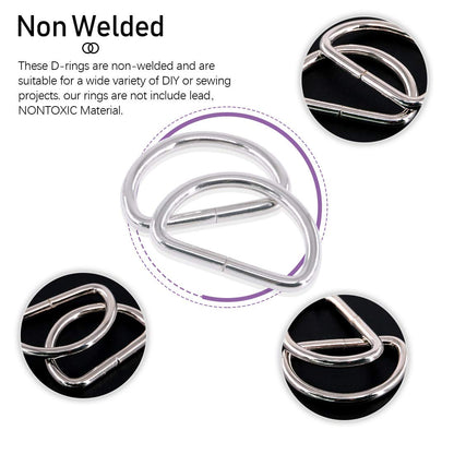 Swpeet 150Pcs Multi-Purpose Metal D Ring Semi-Circular D Ring for Hardware Bags Ring Hand DIY Accessories (1 Inch)