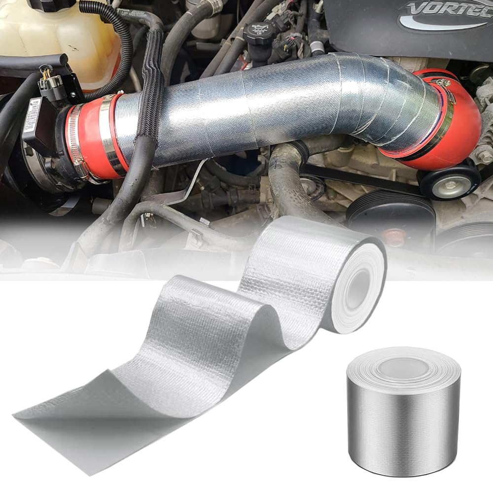 DEGEOBERLIN 2 Rolls High-Temp Heat Shield Tape Reflective Adhesive Backed Roll Thermal Barrier Foil Tape Self-Adhesive Heat Resistant Tape Cool Tapes for Hose and Auto (Silver, 2 Inch x 32 ft)