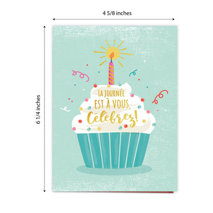 Colorful Happy Birthday Card Assortment / 24 Folded Anniversaire Greeting Cards With White Envelopes / 4 5/8" x 6 1/4" French Canadian Notecards / 4 Unique Designs/Made In Canada