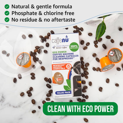 Caffenu Cleaning Pods compatible with Nespresso OriginalLine 10 Cleaner Capsules to enhanced Coffee Flavor. Use with Descaling Kit.