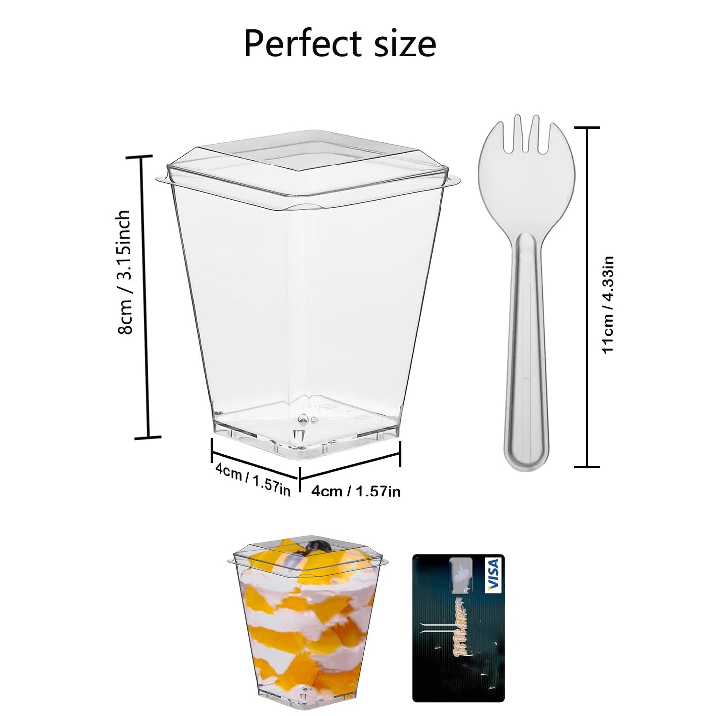 Toowood 50pcs Clear Dessert Cups with Lids and Spoons, 5.4oz Dessert Cups, Mini Cups Reusable Square Parfait Cup for Party Appertizer, Christmas