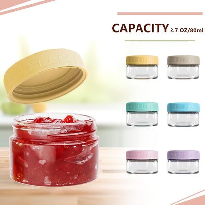[6 Pack] Glass Salad Dressing Container to Go Glass Small Dipping Sauce Cups Glass Condiment with Lids Leakproof Reusable for Lunch Box Work Trip 2.7 Oz