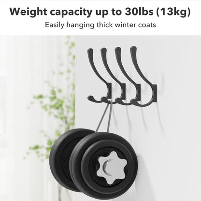 8-Pack Heavy Duty Wall Hooks - Black Coat Hanger Hooks, Screw In, Metal, For Hanging Coats, Backpacks, Purses