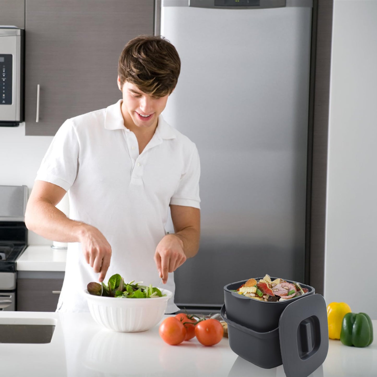 Umtiti 4 Litre Kitchen Compost Bin with Handles for Countertop Food Scrap Collection.Dary Gray-4L-CA