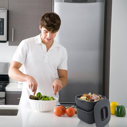 Umtiti 4 Litre Kitchen Compost Bin with Handles for Countertop Food Scrap Collection.Dary Gray-4L-CA