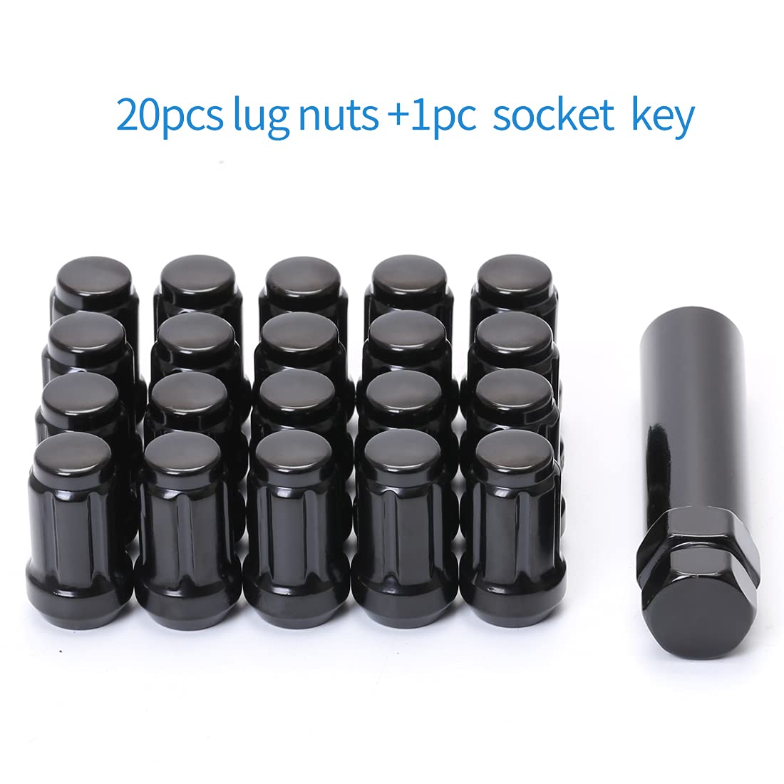 Acorn M12x1.5 Black Spline Lug Nuts - Set of 20, 1.38" Long, Fit for Honda Accord, CRV, Civic