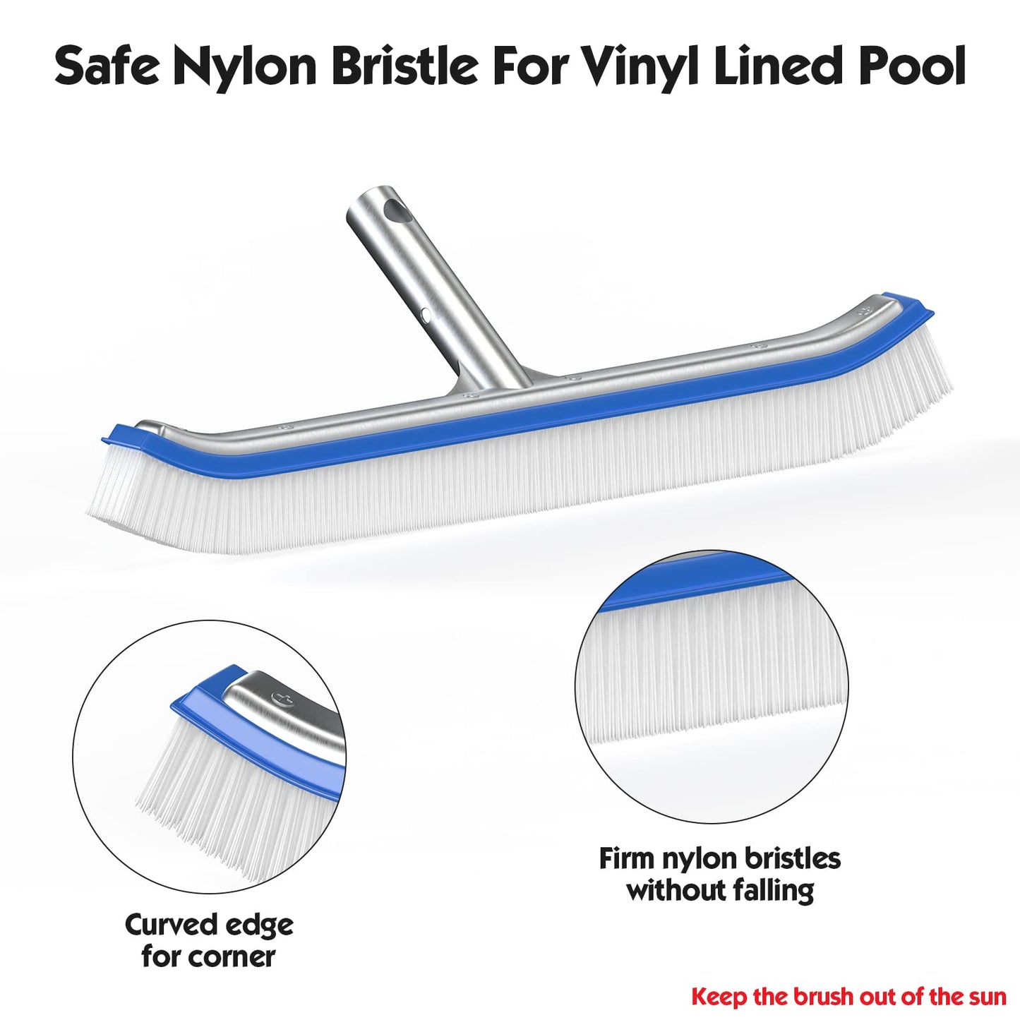 Swimming Pool Brush,Heavy Duty Pool Cleaning Brush with Adjustable Pole Length from 2.6-6FT,18" Polished Nylon Bristles Pool Brush for Cleaning Swimming Pool,Wall,Pools Floor Tiles