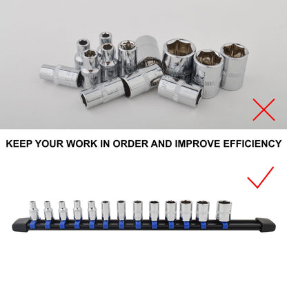 Socket Organizer Set, Metric SAE Socket Holders with Spring Ball Bearings Fits 1/4", 3/8", 1/2" Drive Sockets, Secure Holding Portable Socket Retention Home Workshop Tool Storage Organizer, 9 PCS