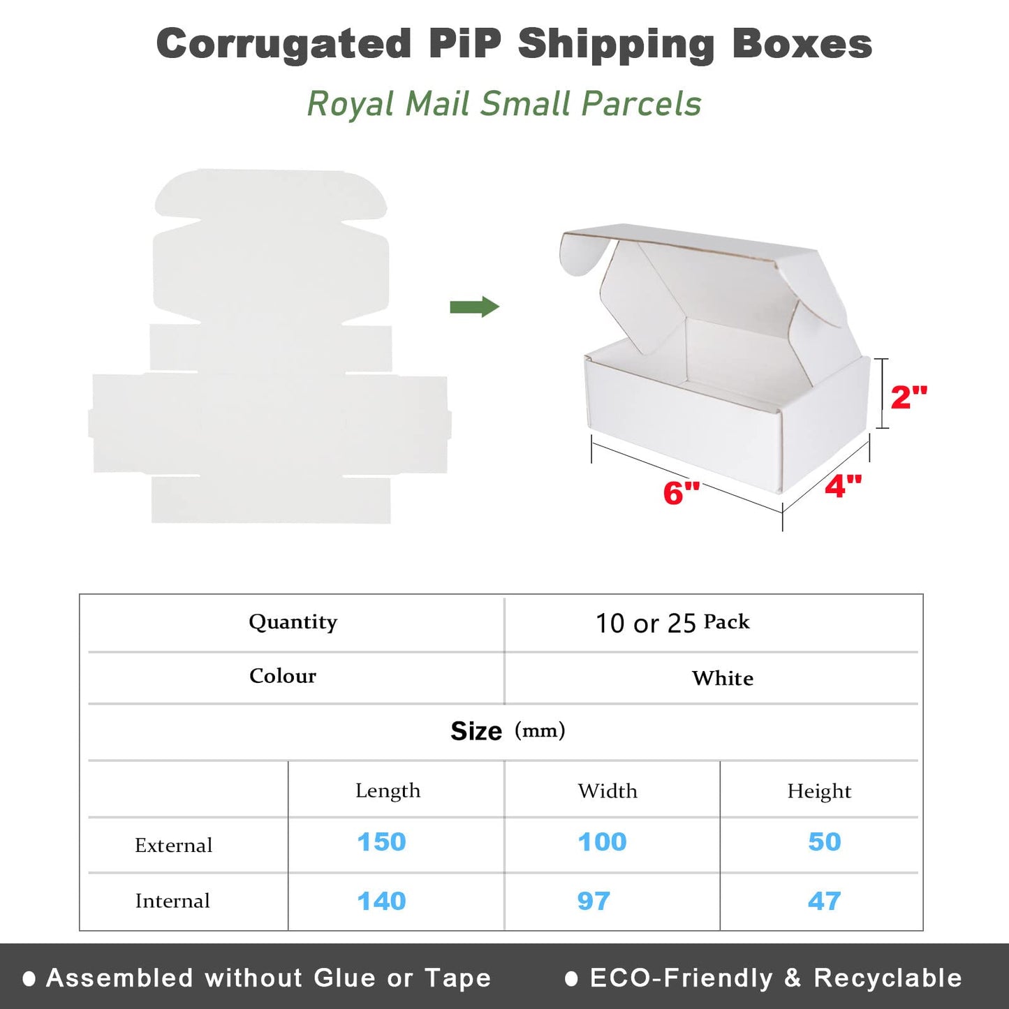 White Corrugated Cardboard Shipping Boxes, 150x100x50mm (6"x4"x2") Small Parcel Boxes, Packaging Mailing Boxes for Business, Posting, Small Packet Shipping, Storing or Gift(Pack of 25)