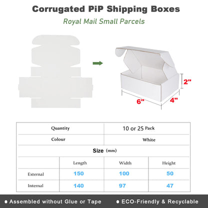 White Corrugated Cardboard Shipping Boxes, 150x100x50mm (6"x4"x2") Small Parcel Boxes, Packaging Mailing Boxes for Business, Posting, Small Packet Shipping, Storing or Gift(Pack of 25)