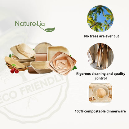 Naturelia 100% Compostable 8-Inch Palm Leaf Disposable Plates Square- Faux Wood Style Dinnerware Set, Reliable Kitchen Accessories Safe for Microwaves, Ovens and Freezers, Square Plates
