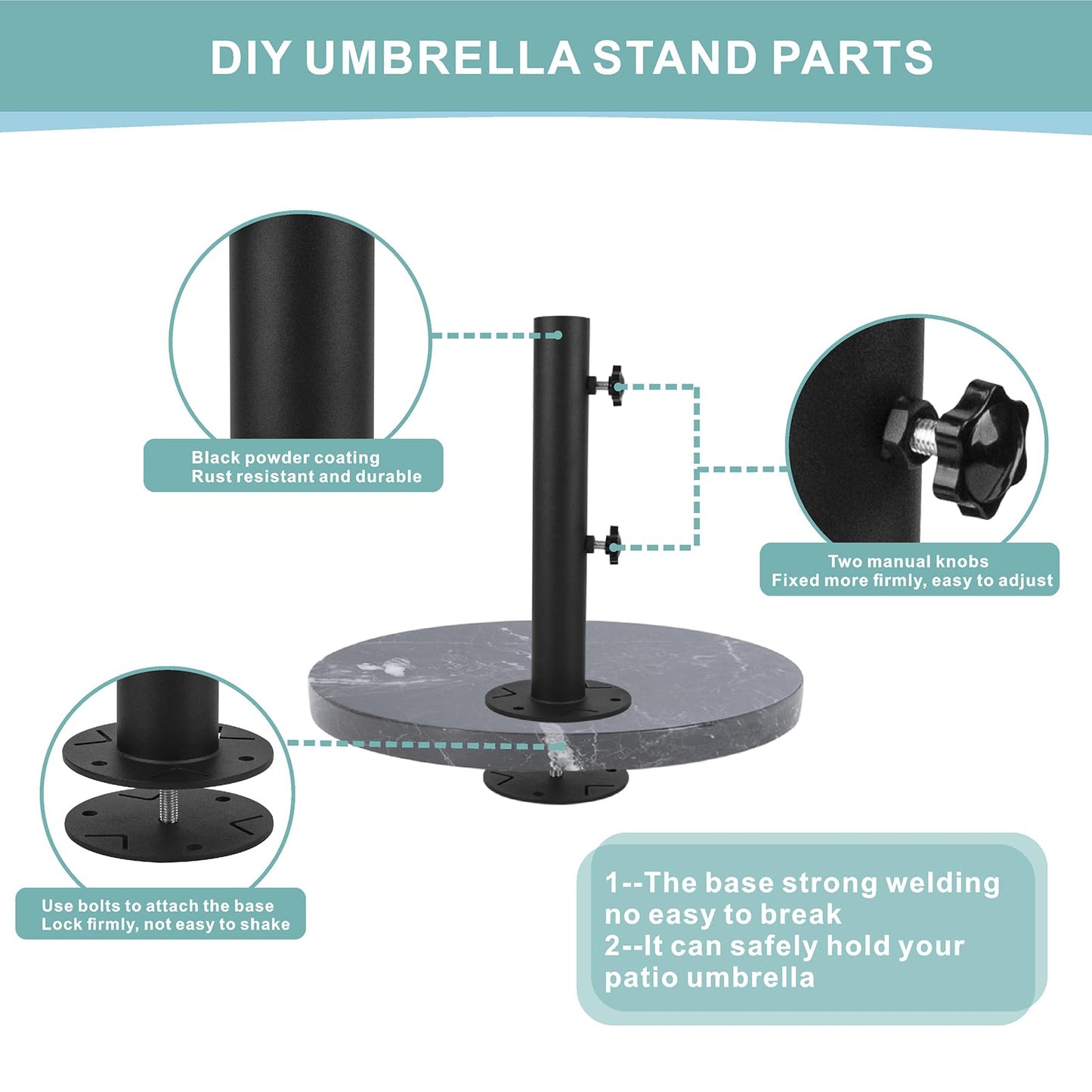 Wdwlbsm Universal Granite Umbrella Stand Tube, Stone Umbrella Tube Base for Outside, Heavy Duty Parasol Base, Umbrella Pole Mount Stand Tube Set, Table Umbrella Tube Bracket, DIY Umbrella Stand Parts