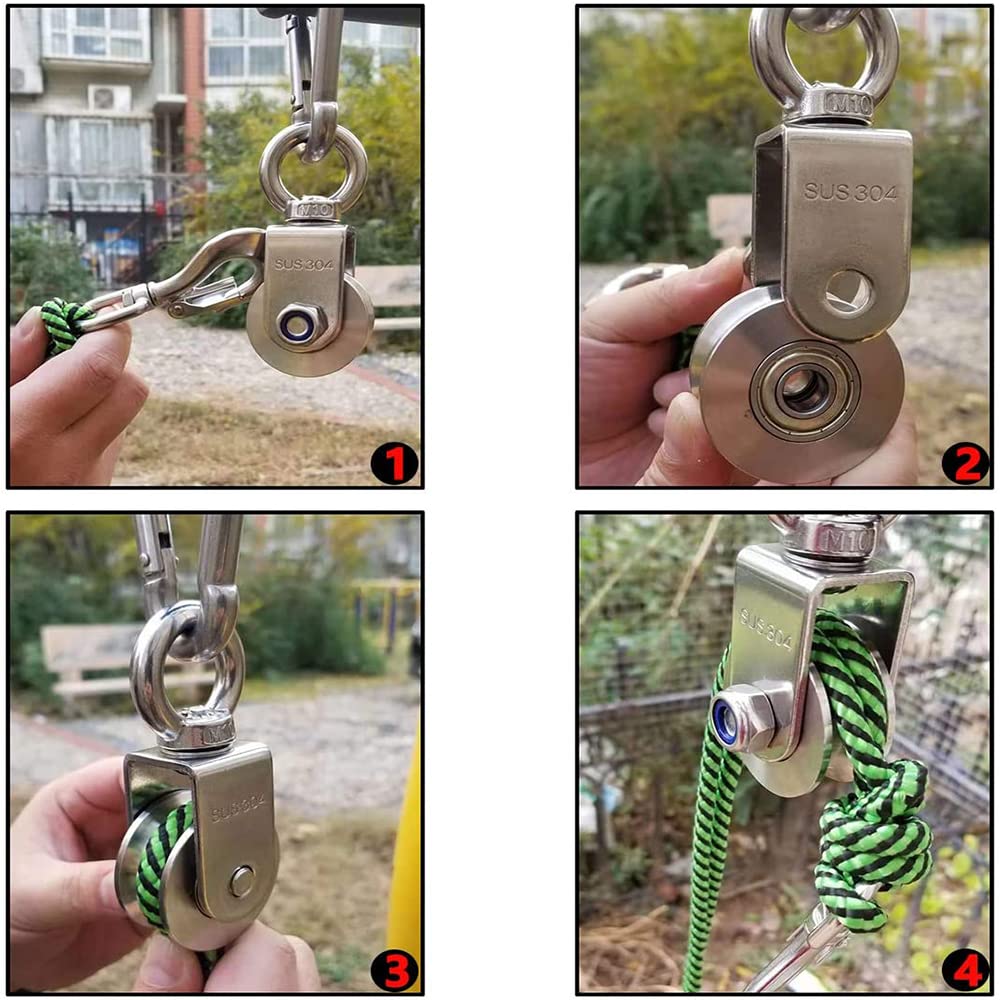 2 Inch U-Type Pulleys for Rope, Stainless Steel M10 Swivel Pulley Block with Bearing, U-Groove Roller Single Pulley Wheel for Pulley System Lifting Gym Equipment Cable Traction Wheels 1 Pack