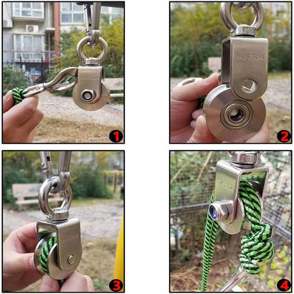 2 Inch U-Type Pulleys for Rope, Stainless Steel M10 Swivel Pulley Block with Bearing, U-Groove Roller Single Pulley Wheel for Pulley System Lifting Gym Equipment Cable Traction Wheels 1 Pack