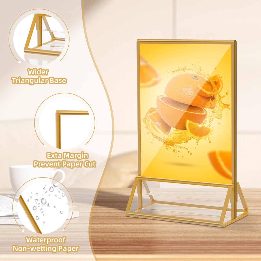 PPH-Sisy Acrylic Sign Holder 4 x 6 Gold Frame Display Stand ，Clear Table Flyer Holder，Plastic Paper Holder for Home, Office, Shop- Exhibition 4 x 6 inches (6pcs)
