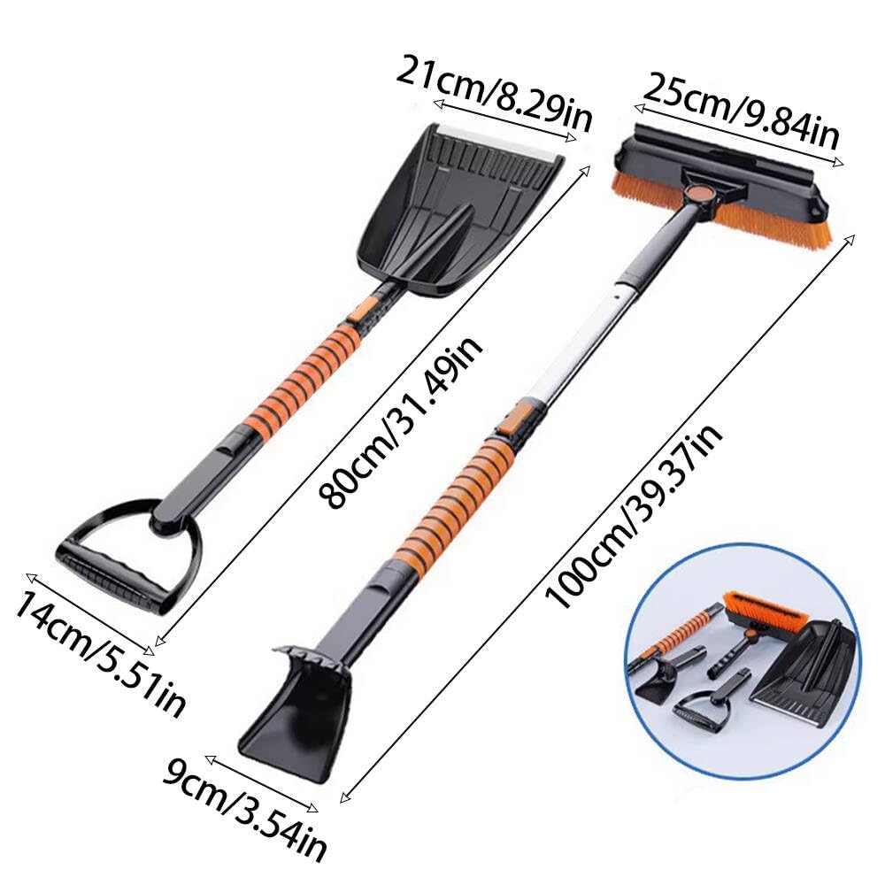 5-in-1 Snow Shovel with Extendable Handle Pivoting Brush Head and Foam Grip Versatile Removal Kit Storage Bag for Cars, Trucks, SUVs, Camping, Outdoor Use Shovel Car Camping Essentials