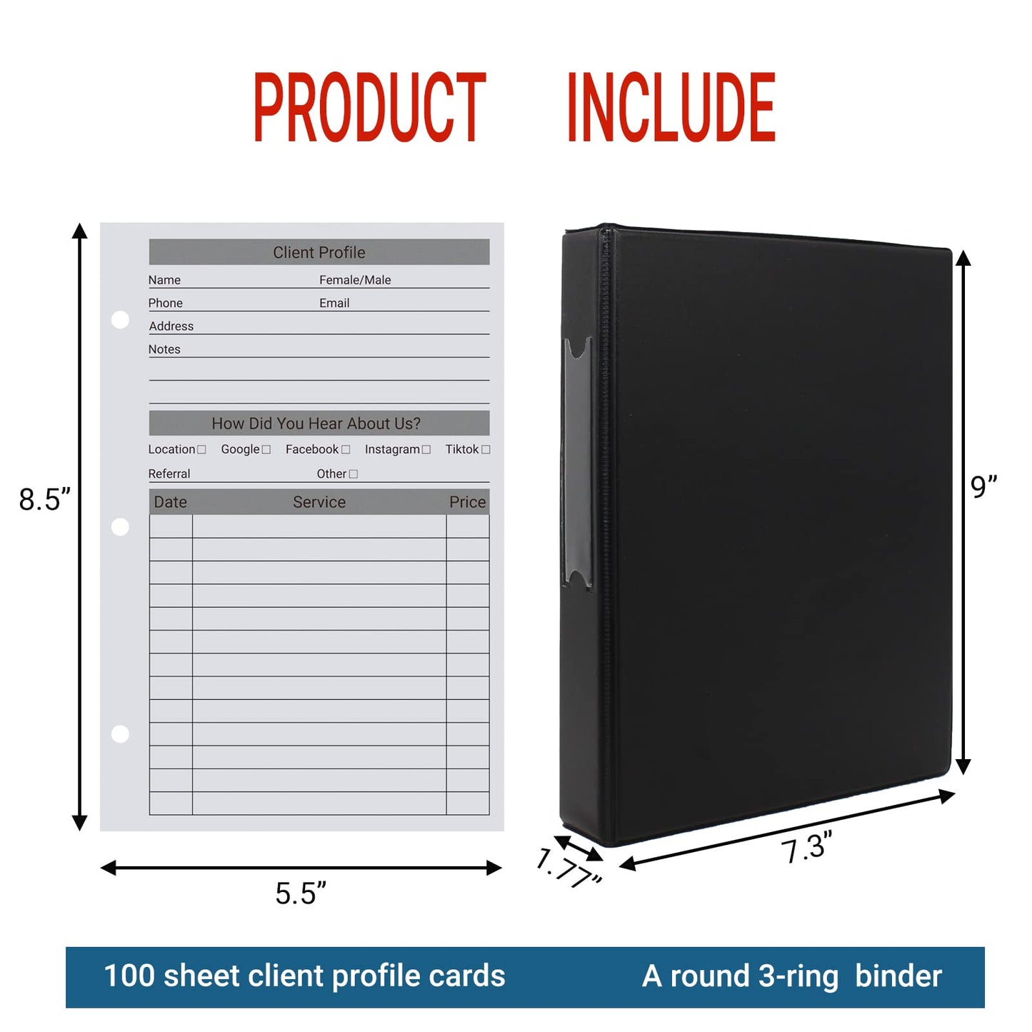 suituts Client Record Book, Hair Stylist Client Profile Book-Binder and Customer Record Cards for Salons, Hair Stylist, Nail, Small Business(100 Sheets Profile Cards, 5.5" X 8.5")